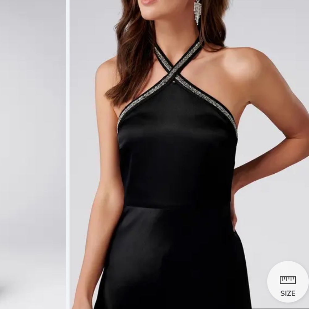 Forever New Black Satin Embellished Halter Gown Dress Size 10 Formal Evening - Picture 2 of 7
